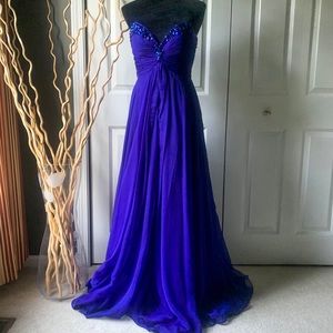 Sherri Hill Deep-V Strapless Purple Satin Gown